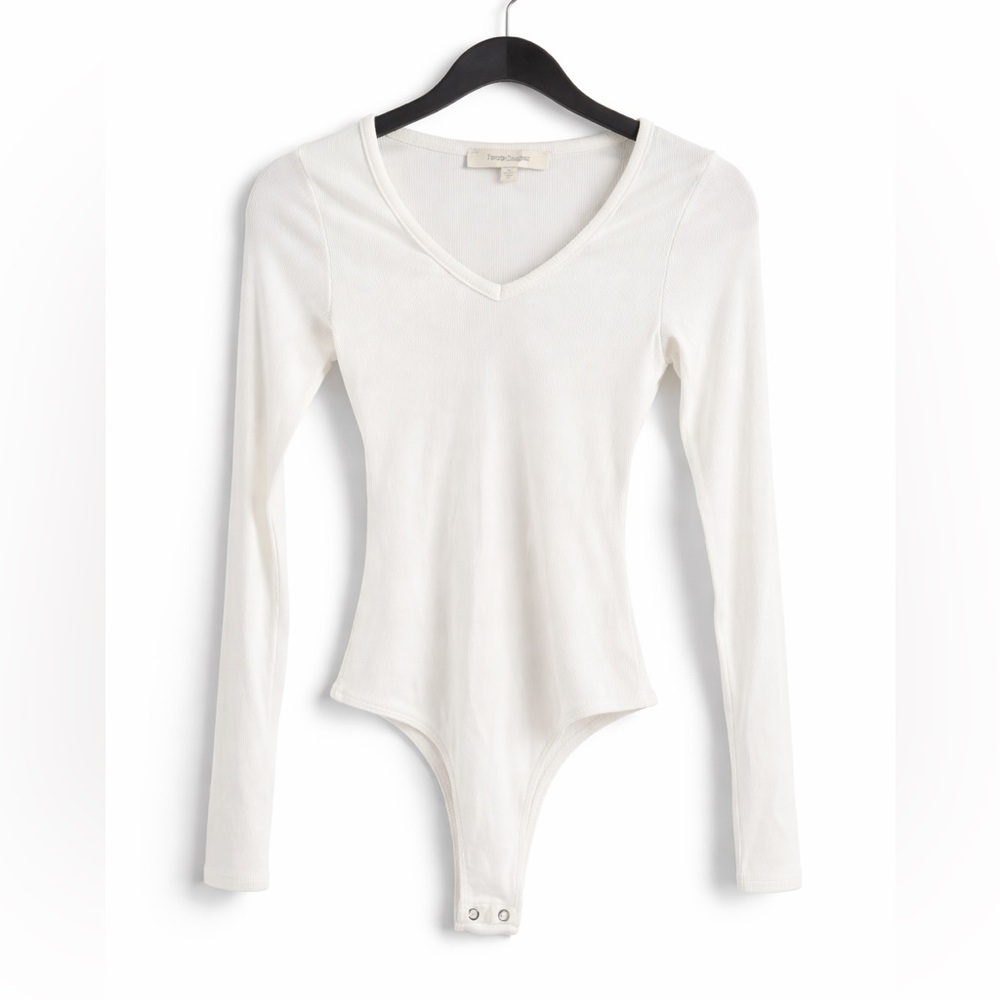Favorite Daughter‎ White Ribbed V-Neck Long Sleeve Bodysuit Size XS Made USA